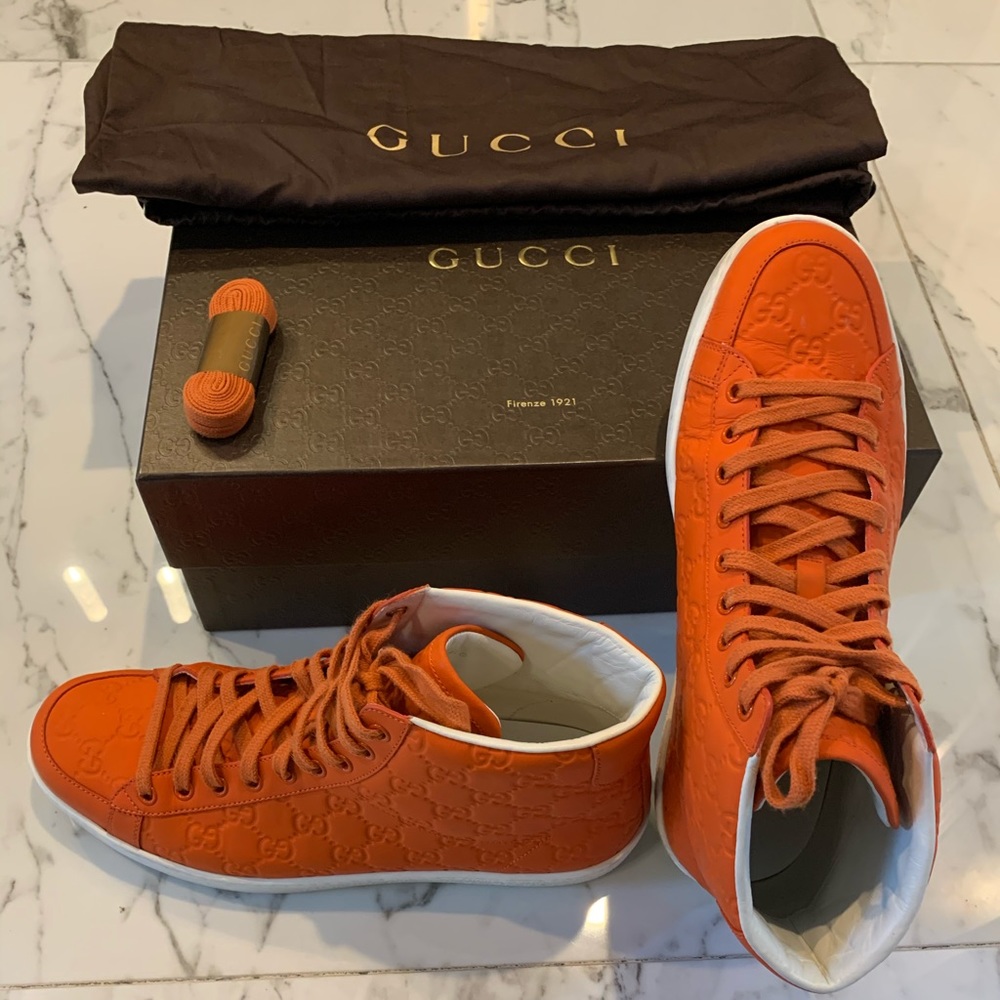 Men’s Gucci Brooklyn Orange Hightop Sneaker.